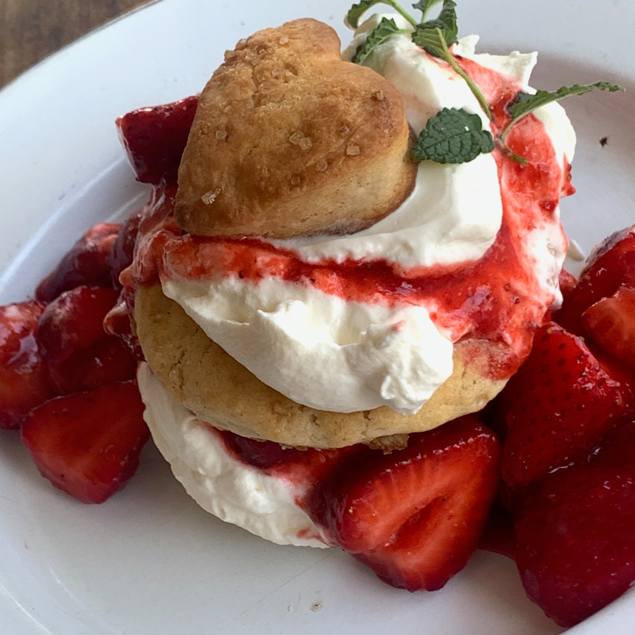 Strawberry shortcake with whipped cream and fresh strawberries